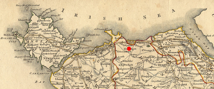 Map Showing Position of Llanelian yn Rhos